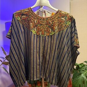 Floral Embroidered Striped Women's Blouse